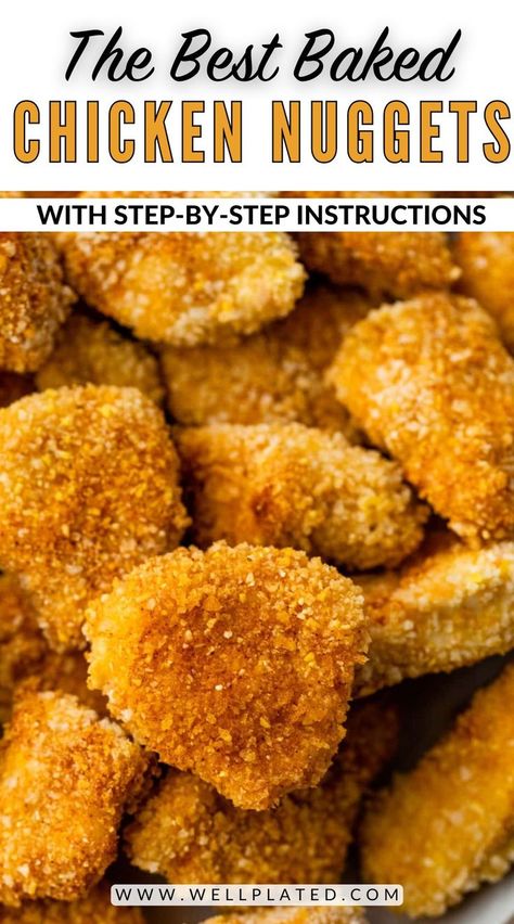 These homemade chicken nuggets are so easy to make and MUCH better than frozen! Baked in the oven with the perfect crispy coating. Yum! Chicken Nuggets Baked, Homemade Chicken Nuggets Baked, Oven Baked Fried Chicken, Baked Chicken Cordon Bleu, The Best Baked Chicken, Crockpot Chicken Dinners, Best Baked Chicken, Baked Fried Chicken, Fried Chicken Nuggets