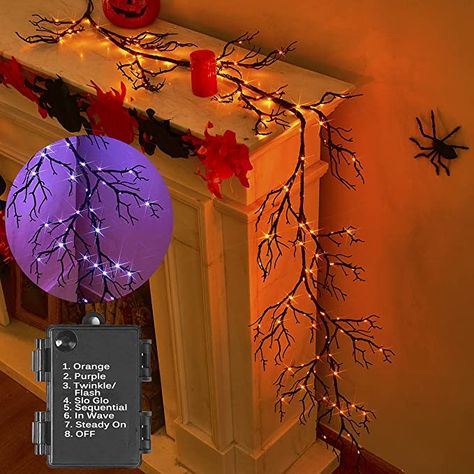 AmazonSmile: BAOLITVINE Lighted Halloween Garland Battery Operated with 8 Functions 6FT 120 Bi-Color Fairy Lights, Black Garland with Lights for Fall Halloween Party Decoration : Home & Kitchen Outdoor Halloween Party Decorations, Fall Halloween Party, Black Garland, Garland With Lights, Halloween Living Room, Halloween Party Decoration, Halloween Fairy, Halloween Garland, Lights Black