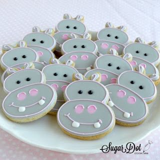 Hippo Cake, Kuda Nil, Dot Cookies, Sugar Cookies With Royal Icing, Safari Cookies, Cookies With Royal Icing, Iced Biscuits, Sugar Cookie Designs, Royal Icing Decorations