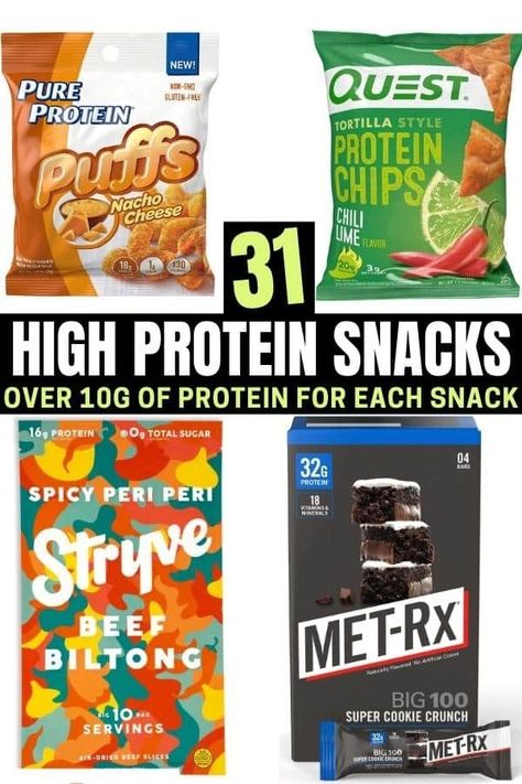 If you're looking for the best high protein snacks to buy right now this list has got you covered! There's everything from chips to... Protein Snacks To Buy, Best High Protein Snacks, Best High Protein Foods, Quest Protein Bars, Snacks To Buy, Vegan Jerky, Store Bought Snack, Dairy Free Protein, Super Cookies