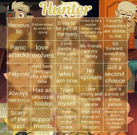 Hunter Aesthetic The Owl House, Toh Hunter Aesthetic, Hunter Kinnie Bingo, Hunter Toh Headcanons, The Owl House Kinnie Bingo, Hunter Toh Aesthetic, Hunter Golden Guard, Toh Aesthetic, Lumity Fanart