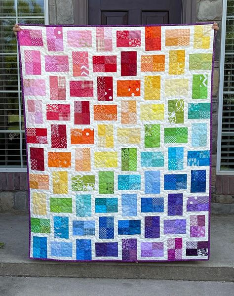 The Fleming's Nine: Scrappy Rainbow Quilt Rainbow Quilts Ideas, One Is Fun, Rainbow Quilts, Jean Quilt, I Spy Quilt, Rainbow Quilt, Scrap Quilt Patterns, Arrow Print, Patchwork Quilt Patterns