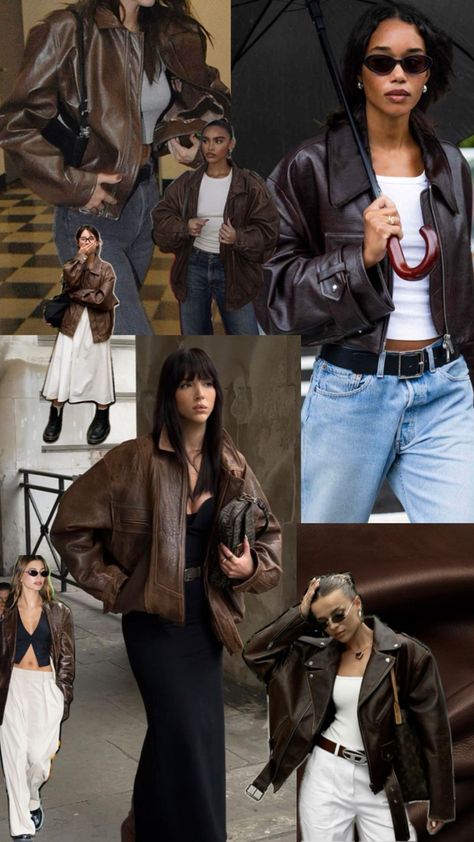 Leather Jacket Outfit Winter, Brown Leather Jacket Outfit, November Outfits, London Outfit, Outfit Inspo Casual, Mode Ootd, Pinterest Outfits, Brown Leather Jacket, Casual Street Style