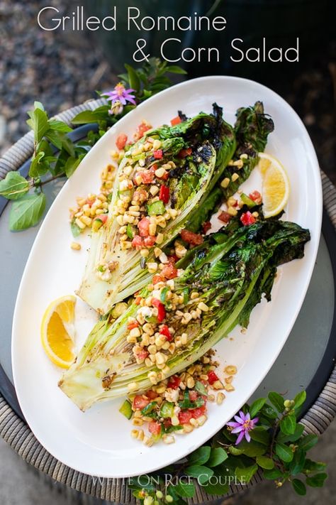 Grilled Romaine Salad Recipe with Grilled Corn Salad Grilled Romaine Salad Recipes, Salad With Corn, Grilled Romaine Salad, Grilled Vegetable Recipes, Corn Salad Recipe, Grilled Romaine, Grilled Corn Salad, Keto Salad, Citrus Vinaigrette