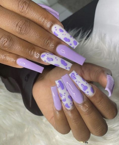 White And Purple Nails, Slim Thug, Multicolored Nails, Purple Acrylic Nails, Cow Nails, Purple Nail Designs, Colored Acrylic Nails, Cute Acrylic Nail Designs, Simple Acrylic Nails