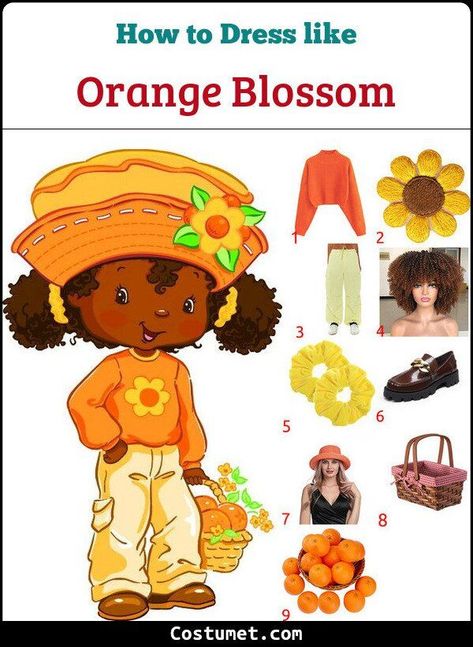 Orange Blossom Sweater, Orange Strawberry Shortcake Costume, Strawberry Shortcake Orange Blossom Costume Ideas, Orange Blossom Costume Ideas, Strawberry Shortcake Trunk Or Treat, Strawberry Shortcake Diy Costume, Strawberry Shortcake Halloween Costume Group, Orange Blossom Strawberry Shortcake Costume, Diy Strawberry Shortcake Costume