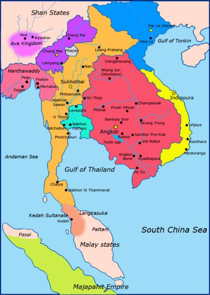 Sukhothai Thailand Map Araling Panlipunan, Tonle Sap, Lampang, Khmer Empire, Asia Map, Asia Tenggara, Vientiane, Asian History, Ancient Maps