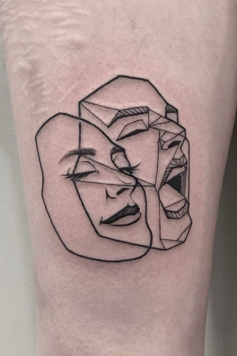 Duality mask | Done at Evil and Love Tattoo | Jul 24th 2019 | 1108055 Duality Tattoo, Good And Evil Tattoos, Evil Tattoo, Simple Tattoos For Guys, Health Tattoo, Petit Tattoo, Mask Tattoo, Love Tattoo, Weird Tattoos