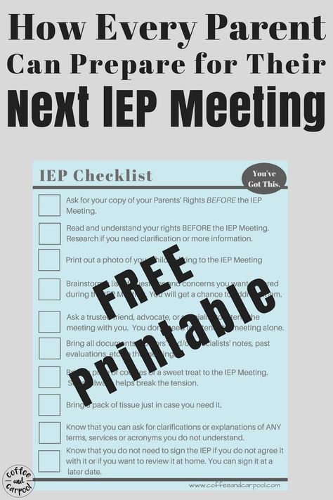 Prepare better for your child's next IEP meeting with this free printable checklist #iep #SPED #iepmeeting #freeprintable #checklist Iep Meeting Parents, Iep Organization For Parents, Iep Binder For Parents Free, Free Iep Binder Printables, Iep For Parents, Iep Binder For Parents, Mediation Ideas, Iep Checklist, Iep Meeting Checklist