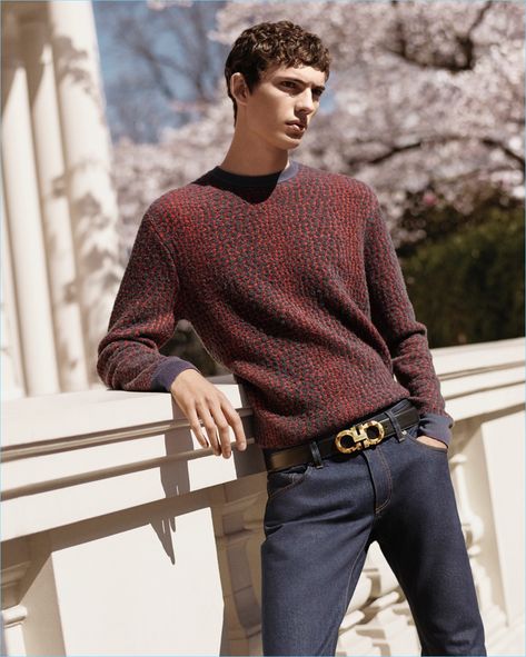 Model Piero Méndez sports Salvatore Ferragamo's Switch belt. Ferragamo Belt Men, Ferragamo Belt Mens Outfit, Mens Belts Fashion, Salvatore Ferragamo Belt, Ferragamo Belt, Ferragamo Men, Salvatore Ferragamo Men, Men's Fashion, Mens Luxury