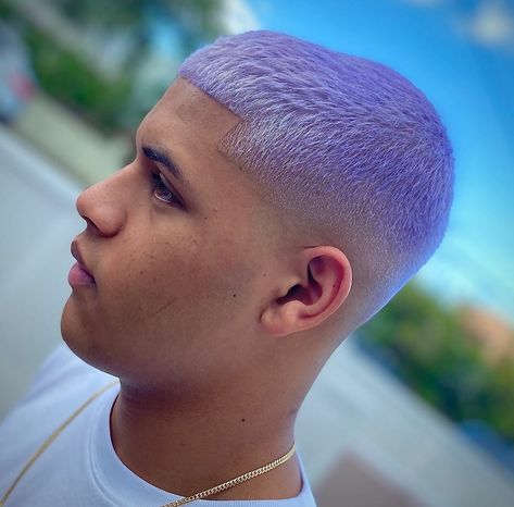 Hair Color For Men Brown Skin Short Hair, Men Lavender Hair, Purple Buzzcut Men, Hair Colour For Men Brown, Purple Hair Men, Crazy Color Hair Dye, Crazy Colour Hair Dye, Best Short Haircuts For Men, Blue Grey Hair