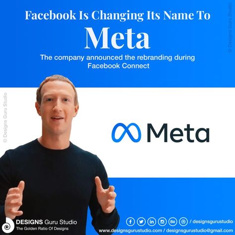 Facebook CEO Mark Zuckerberg announced Thursday at his company’s Connect event that its new name will be #Meta. Which brings together all apps and technologies under one new company brand. Meta’s focus will be to bring the metaverse to life and help people connect, find communities and grow businesses. #DesignsGuruStudio #Facebook #Meta #Facebooknewname #UIUXDesign #UIDesign #UXDesign #WebAppDesign #MobileAppDesign #UI #UIUX #WebDesign #GraphicDesign #BrandDesign #Branding Facebook Ceo, Facebook News, The Metaverse, Mark Zuckerberg, Mobile App Design, Web App Design, New Names, Help People, Grow Business