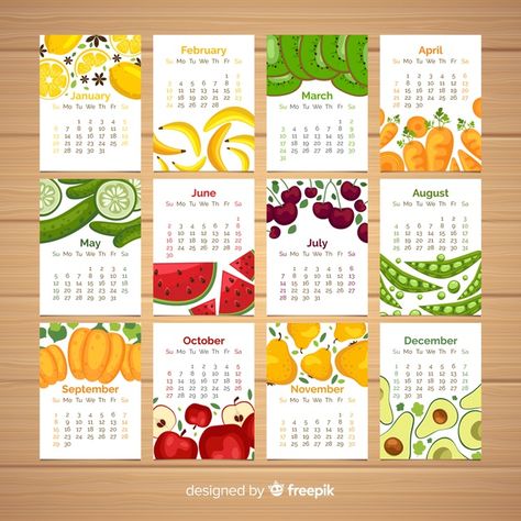 Creative Calendar Ideas, Calendar Design Ideas, Season Calendar, Table Calendar, Diy Planner Notebook, Creative Calendar, 달력 디자인, Seasonal Vegetables, Food Banner