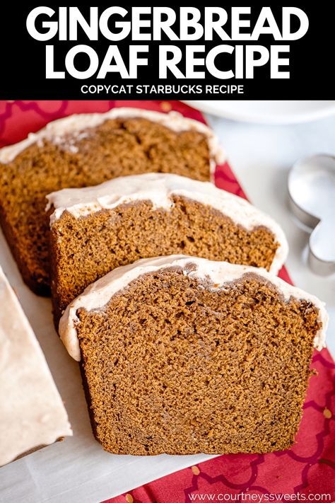 Gingerbread Loaf is a frosted gingerbread bread that is frosted with cinnamon icing. This copycat Starbucks gingerbread loaf recipe screams the holiday season. Pair with a cup of eggnog, milk, or even a cup of coffee. Starbucks Bread, Gingerbread Icing Recipe, Starbucks Gingerbread Loaf Recipe, Starbucks Gingerbread Loaf, Ginger Bread Loaf, Gingerbread Bread, Gingerbread Loaf Recipe, Frosted Gingerbread, Gingerbread Loaf