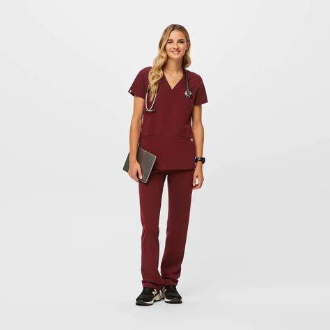 Women's Burgundy Scrubs - Premium Medical Uniforms & Apparel · FIGS Burgundy Scrubs, Mauve Top, Green Scrubs, Figs Scrubs, Medical Outfit, Lab Coats, Tall Pants, Medical Uniforms, Top Graphic Tees