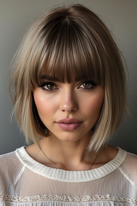 10 Ways to Style Shabby Lob Haircuts with Bangs for Round Faces - Wahyu Guritno's Blog Lob Fringe Bangs, Hair Bangs Round Face, Bob With Fringe Round Face, Dirty Blonde Bob With Bangs, Bobs With Fringe, Bob Haircuts With Bangs, Bobs With Bangs, Lob With Fringe, Fringe Bob Haircut