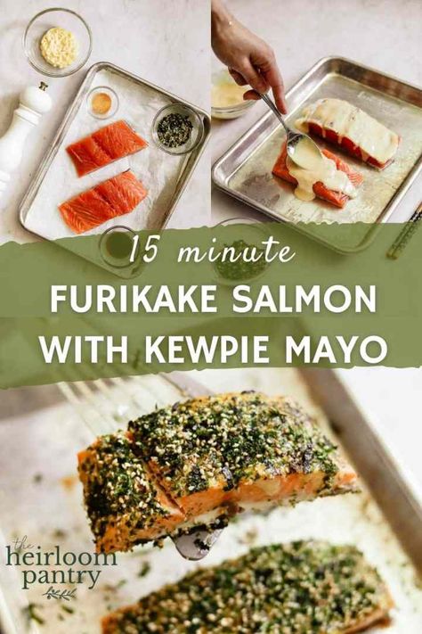 Kewpie Salmon, Japanese Salmon Rice Bowl, Baked Salmon With Mayo, Furikake Salmon, Soy Sauce Garlic, Kewpie Mayo, Salmon Rice Bowl, Salmon Rice, Crusted Salmon