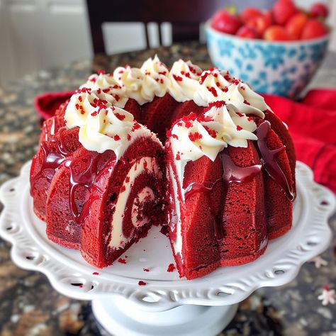 Cheesecake Bundt Cake, Bunt Cake Recipe, Red Velvet Bundt Cake, Bolo Red Velvet, Velvet Cake Recipes, Velvet Cheesecake, Red Velvet Cheesecake, Cake Making, Bundt Cakes Recipes