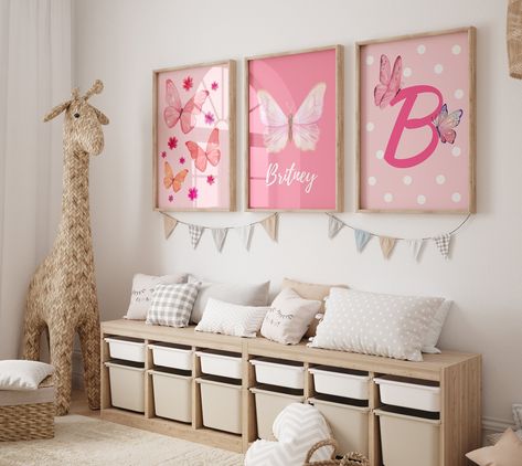 Butterfly Nursery Decor, Wall Art Girls Bedroom, Nursery Prints Girl, Watercolor Butterflies, Art Papillon, Butterfly Nursery, Decor Butterfly, Butterfly Artwork, Pink Nursery Decor