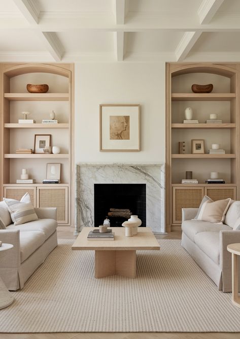 Beautiful Fireplace Built-Ins: 18+ Ideas That Inspire Plaster Fireplace Ideas, Asymmetrical Fireplaces, Built In Ideas, Bookshelves Around Fireplace, Scandinavian Fireplace, Plaster Fireplace, Fireplace Renovation, Coastal Fireplace, Fireplace Design Ideas