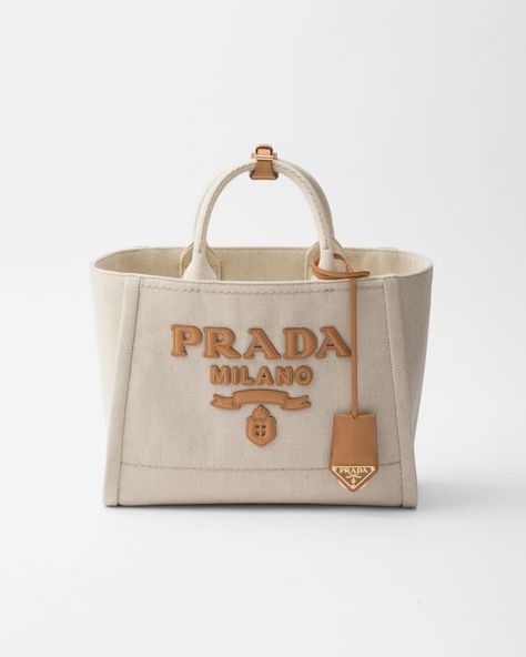 Natural Large Linen Blend Tote Bag | PRADA Prada Tote Bag, Embroidered Tote Bag, Embroidered Tote, Modern Accessories, Leather Keyring, Dolce E Gabbana, Leather Key, Men's Accessories, Lady Dior