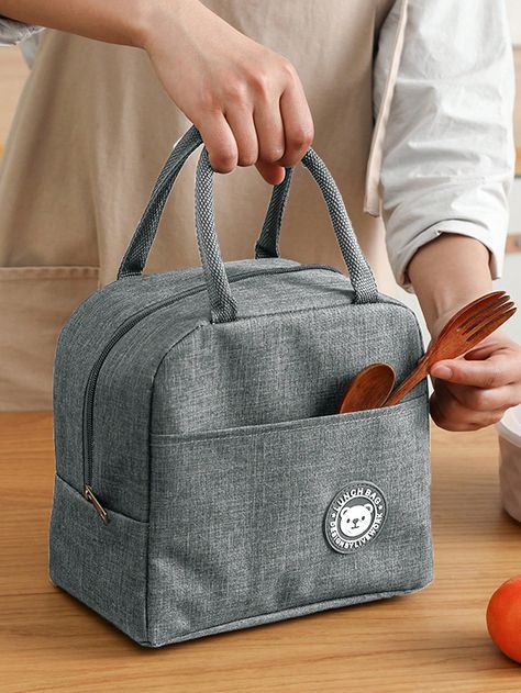 Grey  Collar  Polyester   Embellished   Storage & Organization Bento Lunch Bag, Thermal Lunch Bag, Bento Bags, Lunch Tote Bag, Rice Bags, Insulated Bag, Lunch Box Bag, Sac Lunch, Insulated Lunch Box