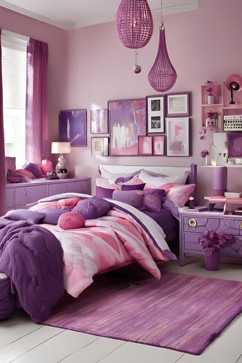 Bedroom Designs For Teens, Pink Purple Bedroom, Pink Teen Bedrooms, Pink And Purple Bedroom, Pink And Purple Room, Purple Bedroom Ideas, Purple Bedroom Design, Purple Girls Room, Bedroom Ideas For Small Rooms Diy