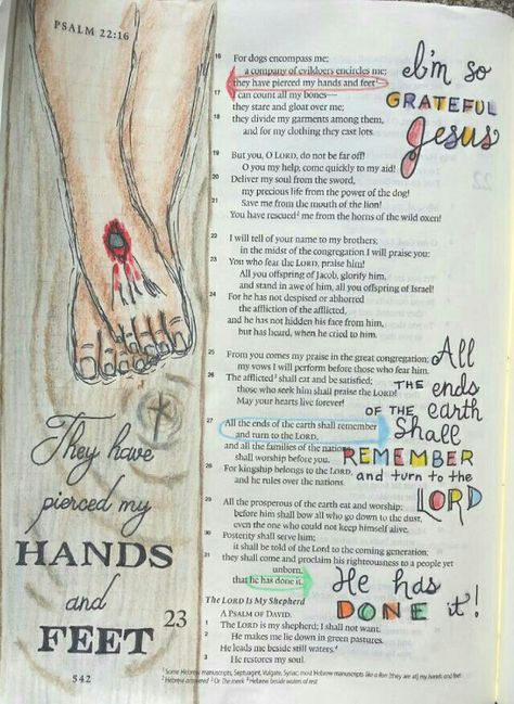 Psalm 22 prophesies Jesus' crucifixion and victory Bible art journaling by @peggythibodeau www.peggyart.com Psalm 22 Bible Journaling, Easter Bible Journaling, Bible Visuals, Jesus Crucifixion, Bible Painting, Faith Art Journaling, Psalm 22, Farmhouse Books, God Speaks