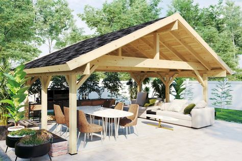 Log Gazebo, Large Summer House, Outside Gazebo, Garden Gazebos, Wooden Garden Gazebo, Garden Log Cabins, Gazebo Decorations, Large Gazebo, Corner Summer House