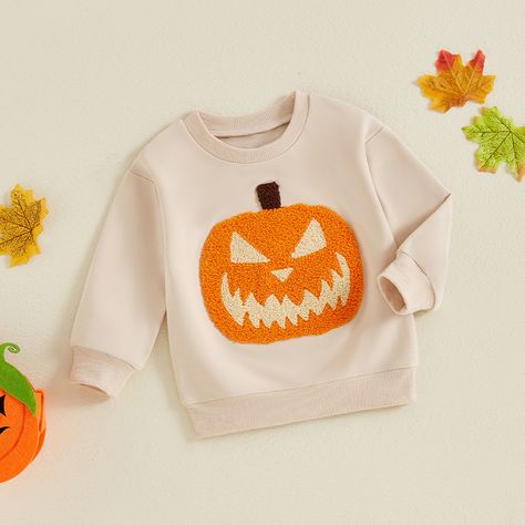 2024-05-15 Lioraitiin Little Boy Girl Halloween Sweatshirt Pumpkin Embroidery Crew Neck Long Sleeve Pumpkin Embroidery, Toddler Baby Boy, Newborn Gown, Zucca Halloween, Infant Photography Props, Pumpkin Sweatshirts, Pajamas Gift, Girl Halloween