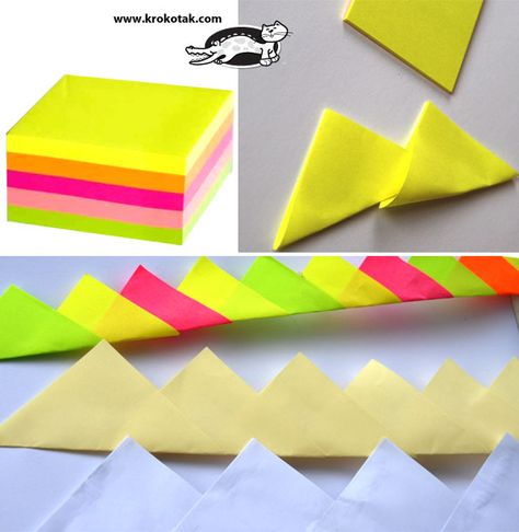 Post-It Note Crown Sticky Note Paper Crown, Paper Crown Sticky Notes, Post It Note Crown, How To Make A Crown Out Of Sticky Notes, Sticky Note Crown, Post It Note Crafts, Sticky Note Crafts, Sticky Note Origami, Neon Party Decorations