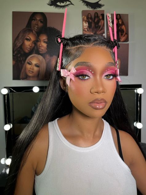 Hot Pink Makeup, Pink Makeup Look, Birthday Makeup Looks, Gold Makeup Looks, Glitter Makeup Looks, Pink Eye Makeup, Pretty Makeup Looks, Makeup For Black Skin, Glam Makeup Look