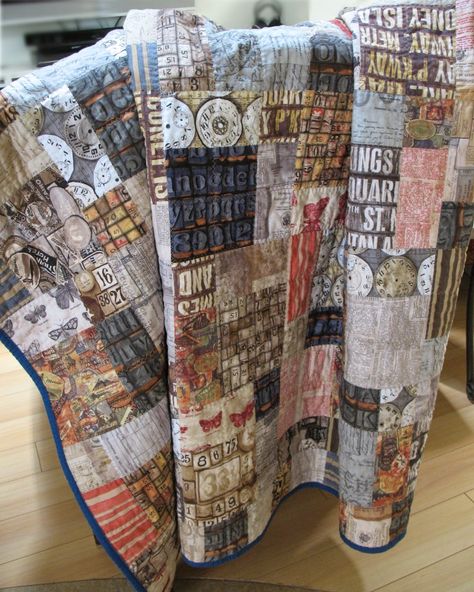 Tim Holz Electric Elements fabric collection: Documentation, Labels, Melange "Easy Bake" quilt pattern by Cluck Cluck Sew Tim Holtz Fabric, Fat Quarter Quilt, Quilts Decor, Landscape Quilts, Man Quilt, Rag Rugs, Scrappy Quilts, Quilting Tips, Fabric Projects