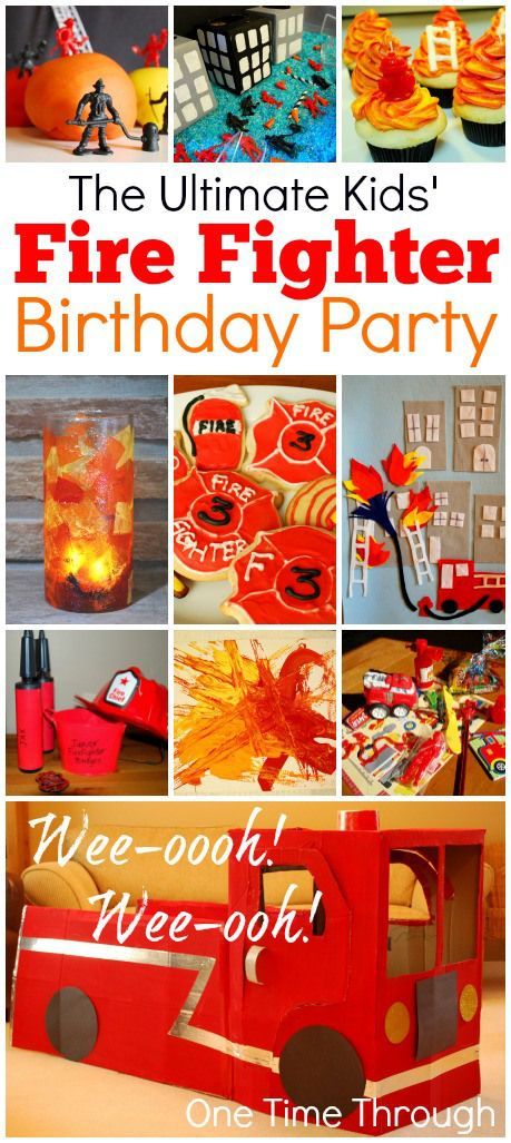 Ultimate Kid' FireFighter Birthday Party: Part 1 of 4. Includes how to make an awesome DIY Cardboard Firetruck for pretend play Diy Firefighter Birthday Decorations, Firefighter Birthday Favors, Cardboard Firetruck, Cardboard Fire, Firefighter Birthday Party, Cupcake Diaries, Balloon Race, Fireman Party, Pumpkin Treats