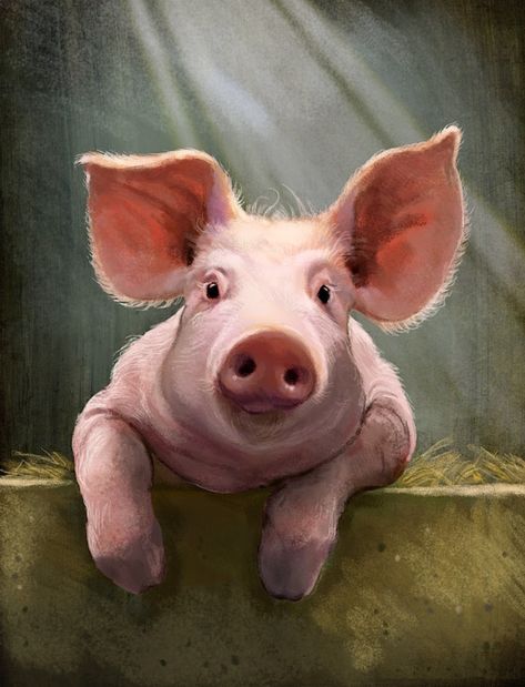 ArtStation - Happy Pig, Jeremy Norton Illustration Farm Animal Paintings, Sette Nani, Pig Painting, Happy Pig, Pig Drawing, Pig Art, 얼굴 그리기, Farm Art, Hur Man Målar