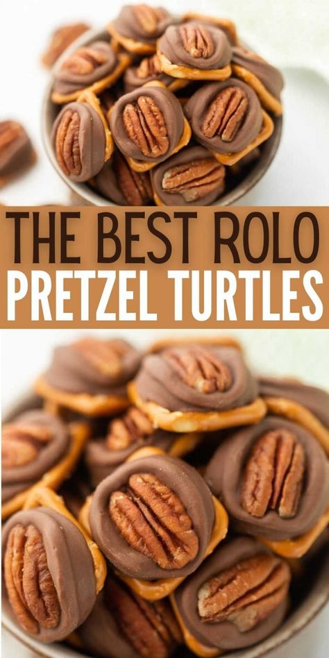 Pecan rolo pretzels - pretzel turtles with 3 ingredients Pretzel With Rolo Candy, Pretzel Chocolate Treats Healthy, Pretzels With Rolos And Pecans, Pretzel With Rolo And Pecan, Pretzel Pecan Turtles, Pretzel Carmel Turtles, Chocolate Caramel Pecan Pretzel Bites, Turtle Pretzels Holiday Treats, Pretzel And Rolo Turtles