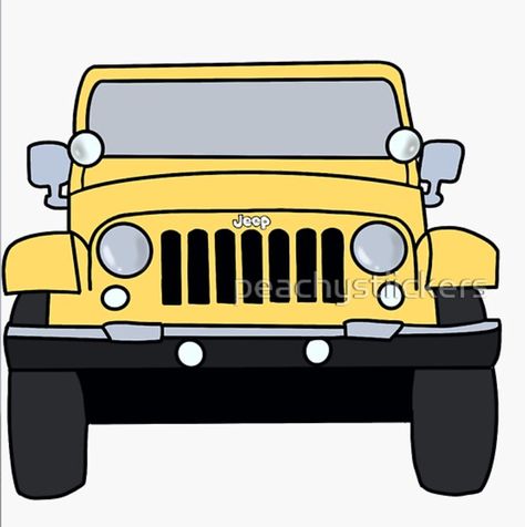 Cartoon Jeep Drawing, Jeep Drawing, Yellow Jeep, Jungle Theme Birthday Party, Jeep Stickers, Duck Cartoon, Jeep Decals, Jungle Theme Birthday, Car Themes