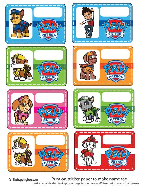 Name Tags Paw Patrol Names, Name Tag Printable, Paw Patrol Masks, Cartoon Characters Names, Birthday Gift Tags Printable, Paw Patrol Gifts, Name Tag For School, Paw Patrol Birthday Cake, Animated Clipart