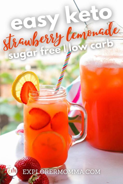 Sugar Free Lemonade Recipe, Homemade Summer Drinks, Fresh Strawberry Lemonade, Sugar Free Popsicles, Healthy Lemonade, Sugar Free Lemonade, Drink For Summer, Homemade Strawberry Lemonade, Strawberry Lemonade Recipe