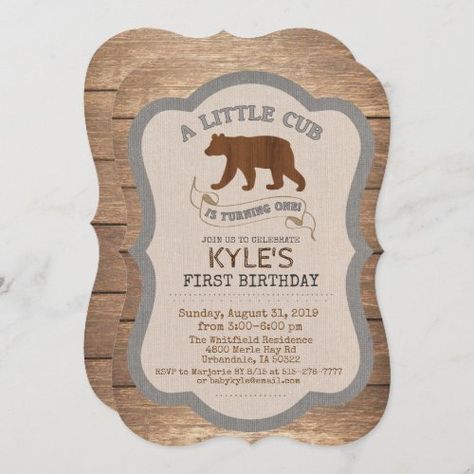 $ 3.33 | Bear Cub Boy 1st Birthday Invitation - rustic, 1st birthday, first birthday, one, boy birthday invitation, wood, bear birthday invitation, bear 1st birthday, cub, bear Moose Birthday, Deer Birthday Party, Fishing Birthday Party, Wood Invitation, Camping Birthday Party, 1st Birthday Invitation, Fishing Birthday, Camping Birthday, Boy Birthday Invitations