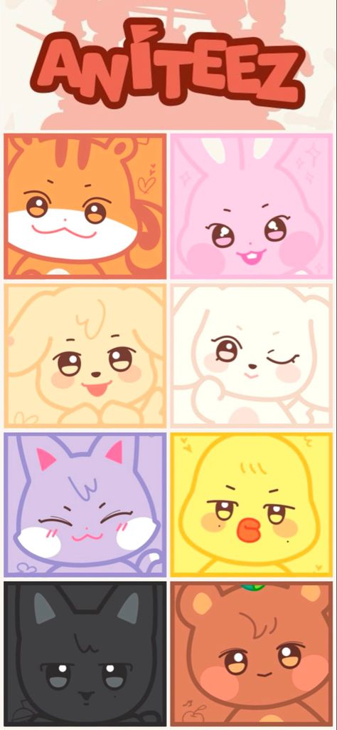 ATEEZ ANITEEZ characters wallpaper edit cr starshapedsoul Ateez Cute Drawing, Ateez Representative Animals, Ateez Stuffed Animals, Kpop Character, Ateez Character, Ateez Animals, Ateez Animal Characters, Ateez Phone Wallpaper, Aniteez Sticker