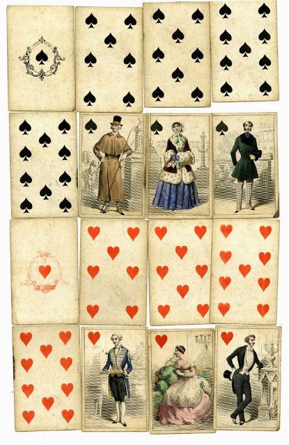 In the Swan's Shadow: Mid-19th century playing cards, view 1. Victorian Playing Cards, Parlour Games, 19th Century Dress, Court Cards, Card Tattoo Designs, Playing Cards Art, Fun Card Games, Music Crafts, Century Dress