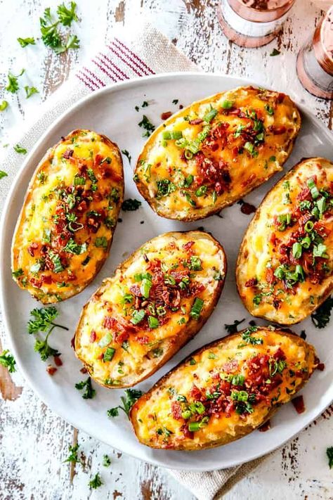 Potato Halves Baked, Double Stuffed Baked Potatoes, Double Baked Potatoes, Baked Potato Dinner, Easy Twice Baked Potatoes, Best Twice Baked Potatoes, Potatoes Dauphinoise, Stuffed Baked Potatoes, Potatoes Recipes