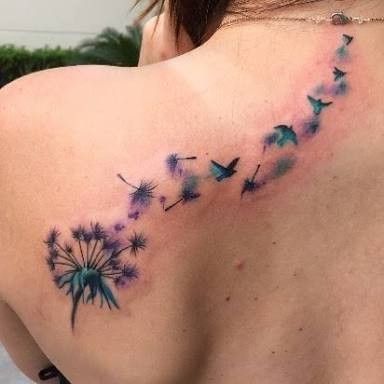 Watercolor Dandelion Tattoo, Best Feminine Tattoos, Bird Shoulder Tattoos, Dandelion Tattoo Design, Tattoo Over Scar, Name Tattoos On Wrist, H Tattoo, Awareness Tattoo, Dandelion Tattoo