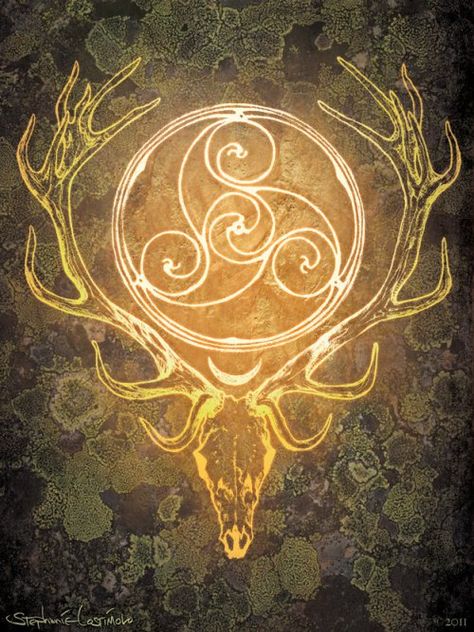 Stag Lord Herne Cernunnos Celtic Spiral Print by nethersphere Celtic Spiral, Celtic Gods, Celtic Mythology, Celtic Symbols, Celtic Art, Celtic Designs, Book Of Shadows, Artifacts, Vikings