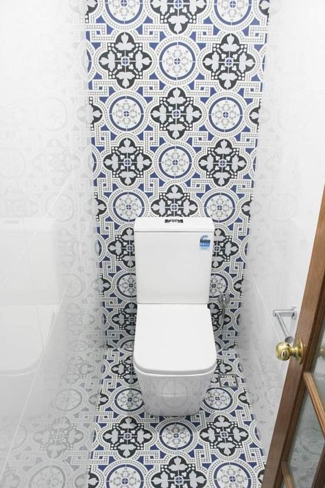 Toilet Tiles Design Small Bathrooms, Bathroom Ceiling Design, Toilet Ceiling, Toilet Tiles Design, Tile Toilet, Tiles Toilet, Rimless Toilet, Small Toilet Design, Small Downstairs Toilet