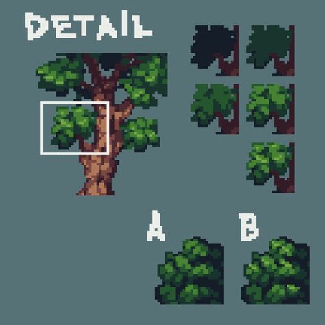 Leaves detail tutorial for pixel art trees Pixel Tree, Vfx Artist, Game Background Art, Pixel Art Landscape, Indie Game Art, Piskel Art, Bangunan Minecraft, Pixel Art Tutorial, Cool Pixel Art