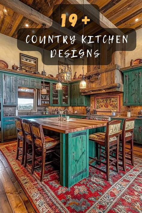 Discover country kitchen designs that bring warmth and charm right to your heart! Click to explore ideas that feel like home. 🏠💖🍳 #CountryKitchen #KitchenDesigns #HomeyFeels #RusticCharm #KitchenIdeas Western Style Kitchen Ideas, Western Kitchen Backsplash Ideas, Western Themed Kitchen, Small Western Kitchen Ideas, Ranch Style Kitchen Ideas, Western Kitchen Cabinets, Santa Fe Kitchen Design, Country Rustic Kitchen Ideas, Big Farmhouse Kitchen