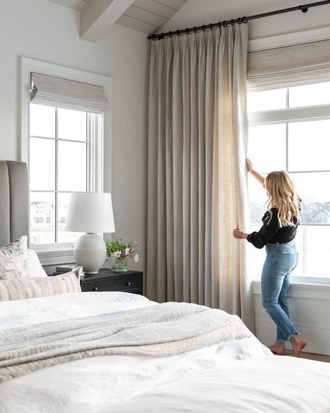 “Custom window treatments make all the difference in a project, from the pleats to the way they hang, and they add a really great layer and texture to a room.” Join husband-and-wife design team Syd and Shea McGee on a tour through their home — dressed beautifully in custom Shades, Blinds and Drapery by The Shade Store.  #LoveYourWindows   Discover every style at theshadestore.com Learn more about Studio McGee at studio-mcgee.com The Mcgee Home, Mcgee Home, The Shade Store, Modern Farmhouse Bedroom, Window Treatments Bedroom, Dekorasi Kamar Tidur, Bedroom Photos, Bedroom Windows, Master Bedrooms