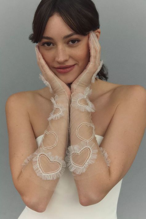 Enaura Beaded Ruffle Tulle Heart Gloves | Anthropologie Heart Gloves, Therapy Thoughts, Beaded Gloves, Sheer Gloves, Bhldn Wedding, Anthropologie Wedding, Wedding Gloves, Bridal Gloves, Wedding Dress Inspiration